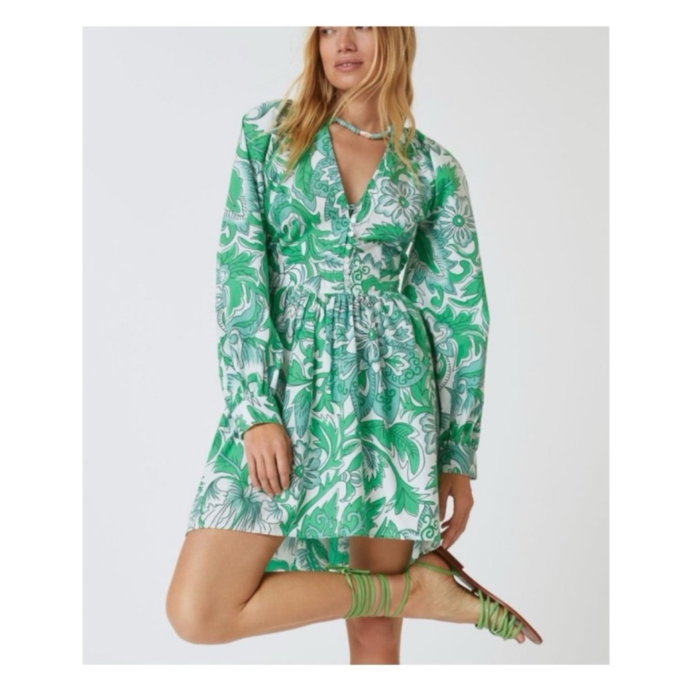 NWOT Anthropologie Let Me Be Tunic Dress in Green & White  Size Small
